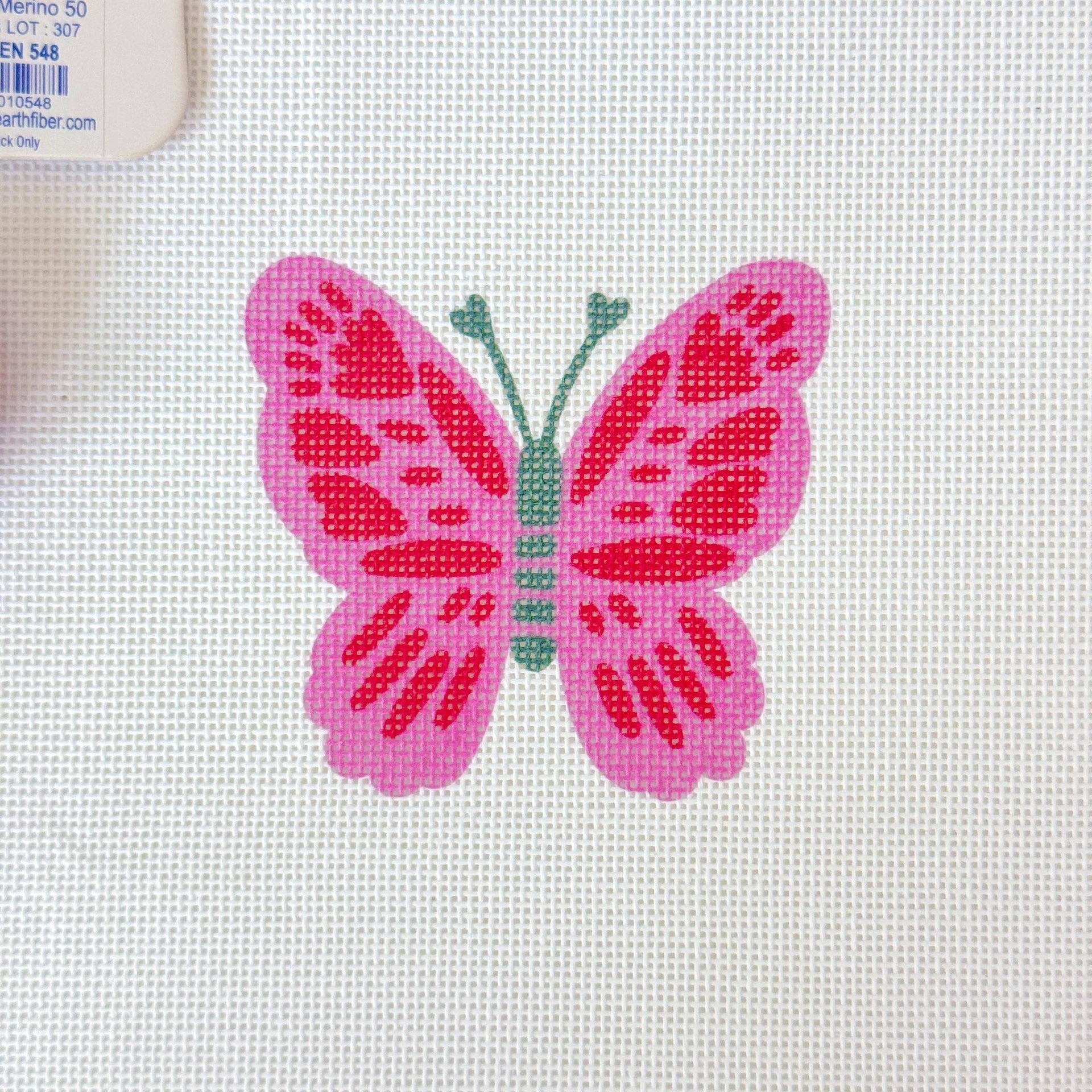 Pink Red Butterfly Needlepoint Canvas