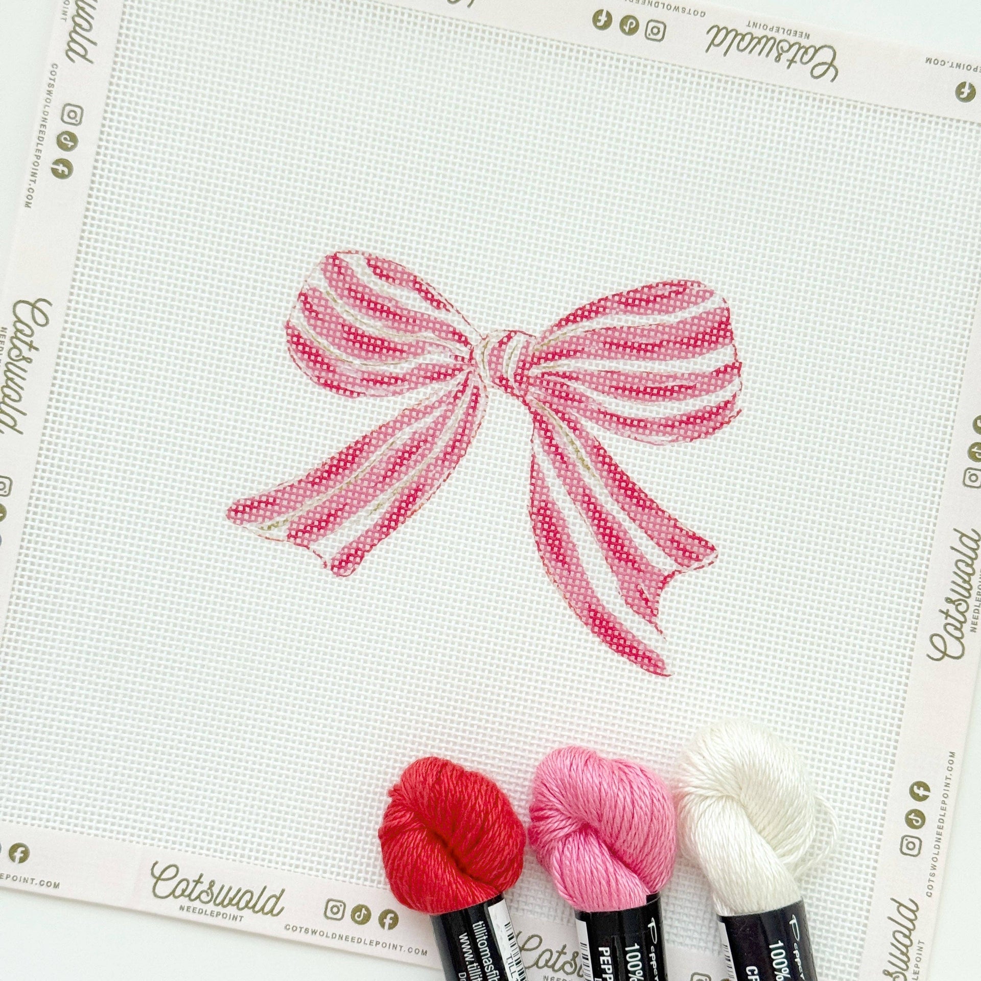 Pink Red Striped Christmas Needlepoint Canvas