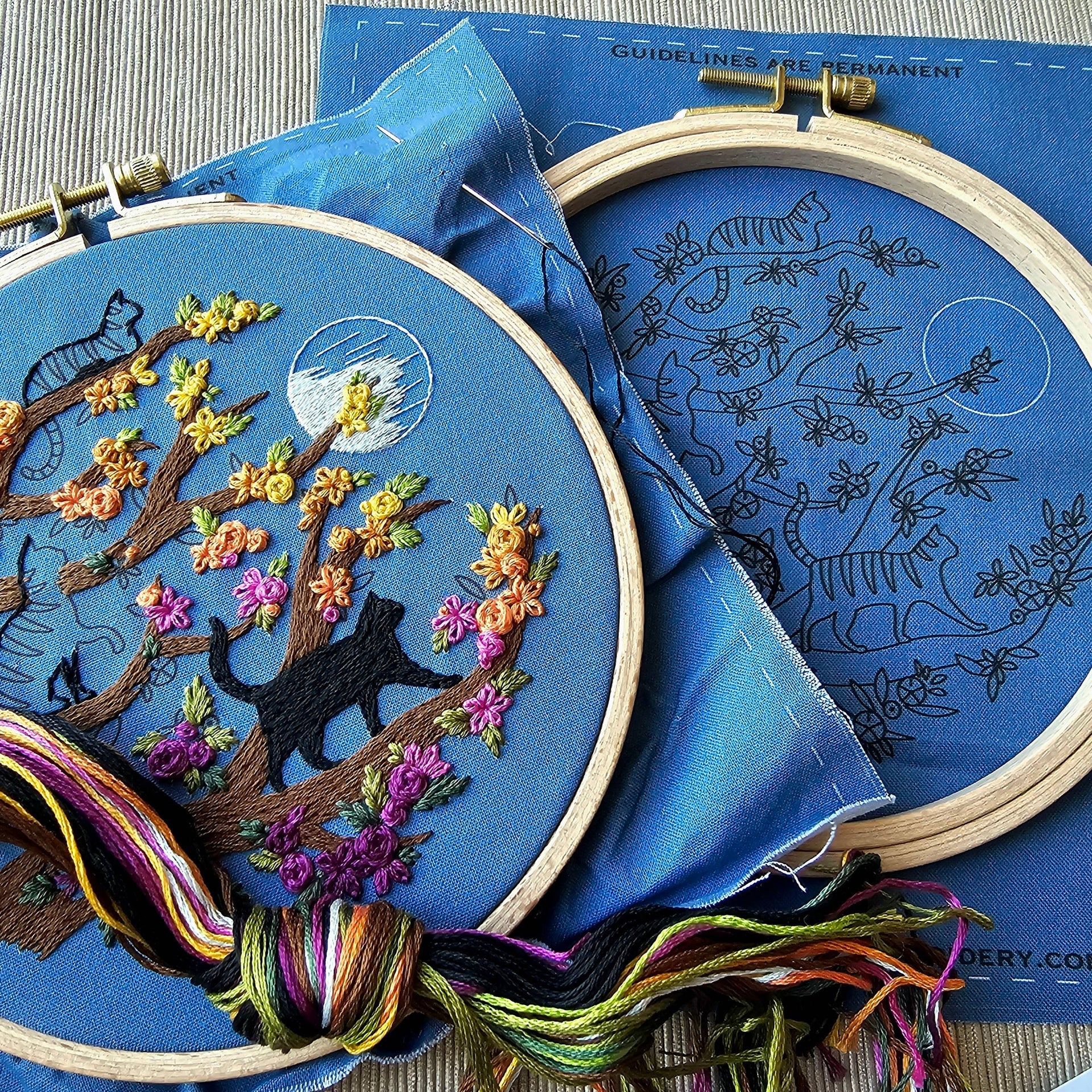 Cats & Full Moon Embroidery Kit by Jessica Long
