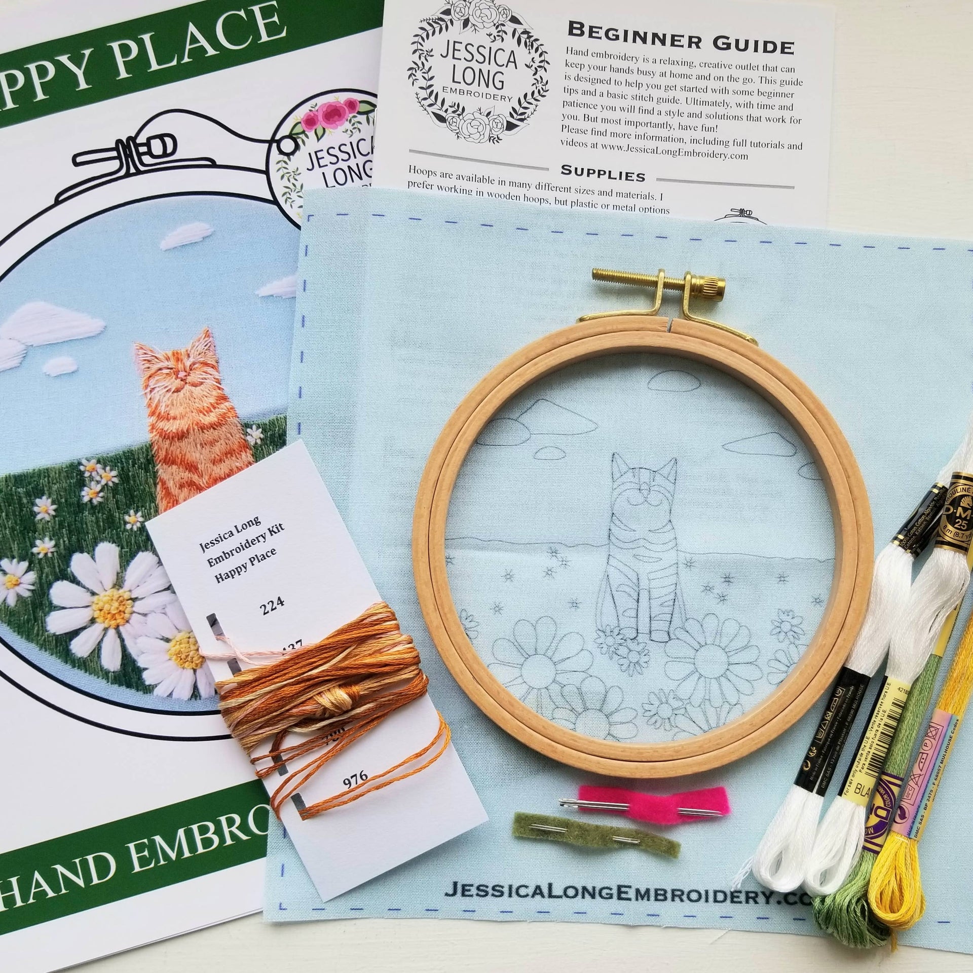Happy Cat Embroidery Kit by Jessica Long