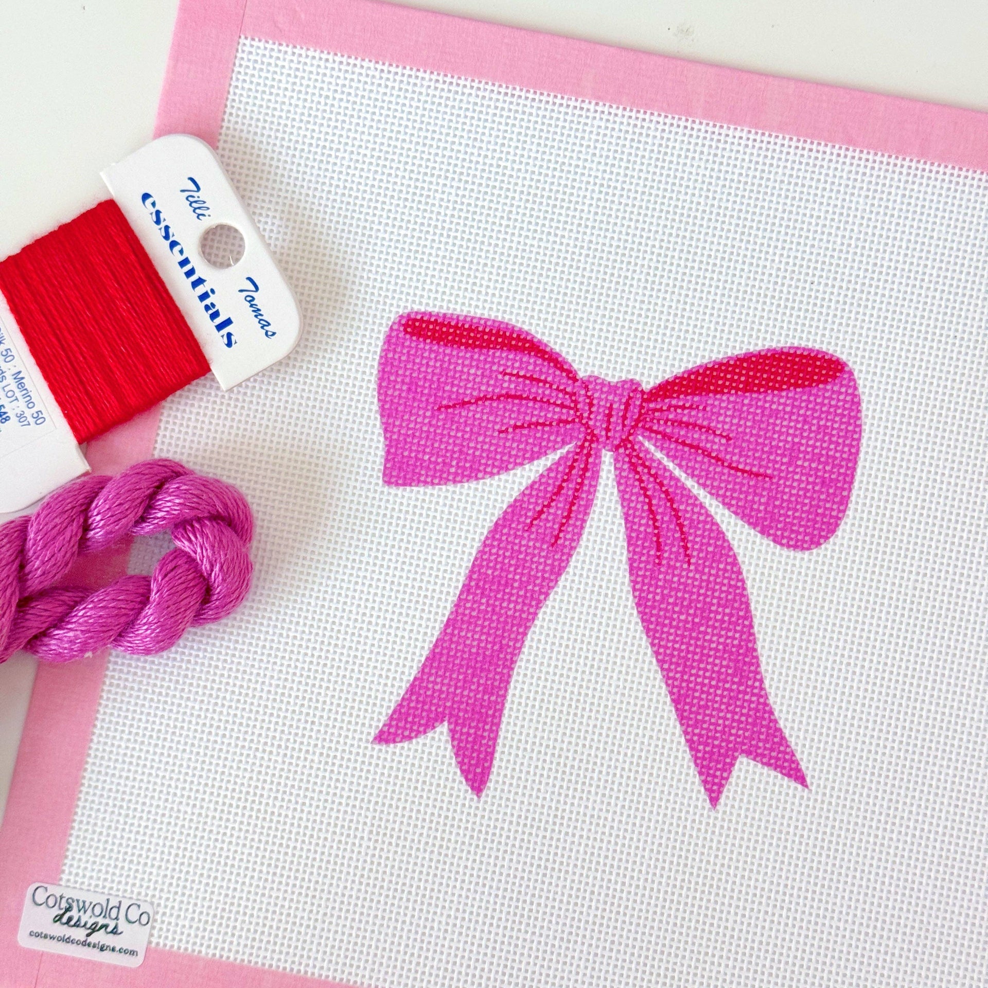 Pink Red Bow Needlepoint Canvas