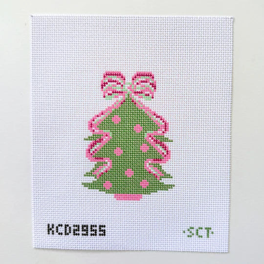 Pink Bow Tree Needlepoint Canvas