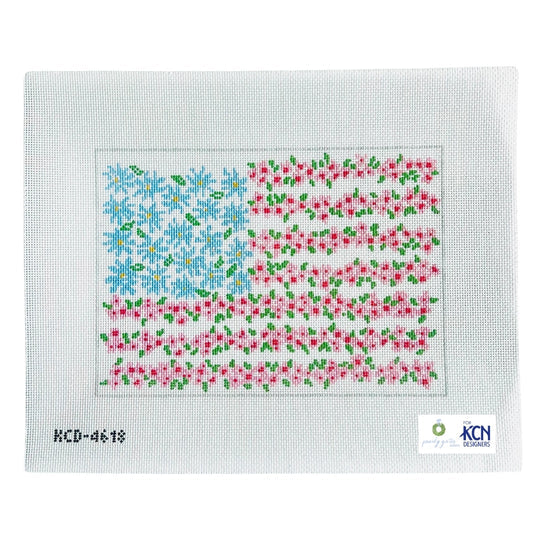 Memorial Day Flag Floral Needlepoint Canvas