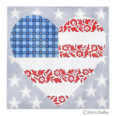 Floral Flag- Stars & Stripes Heart Needlepoint Canvas