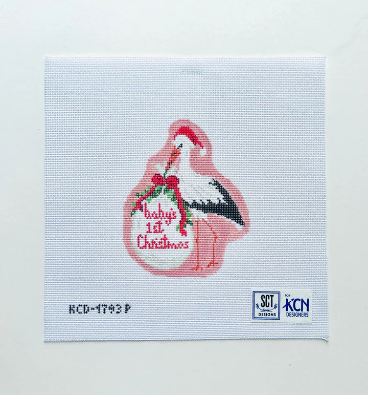 Baby's First Christmas Pink Stork Printed