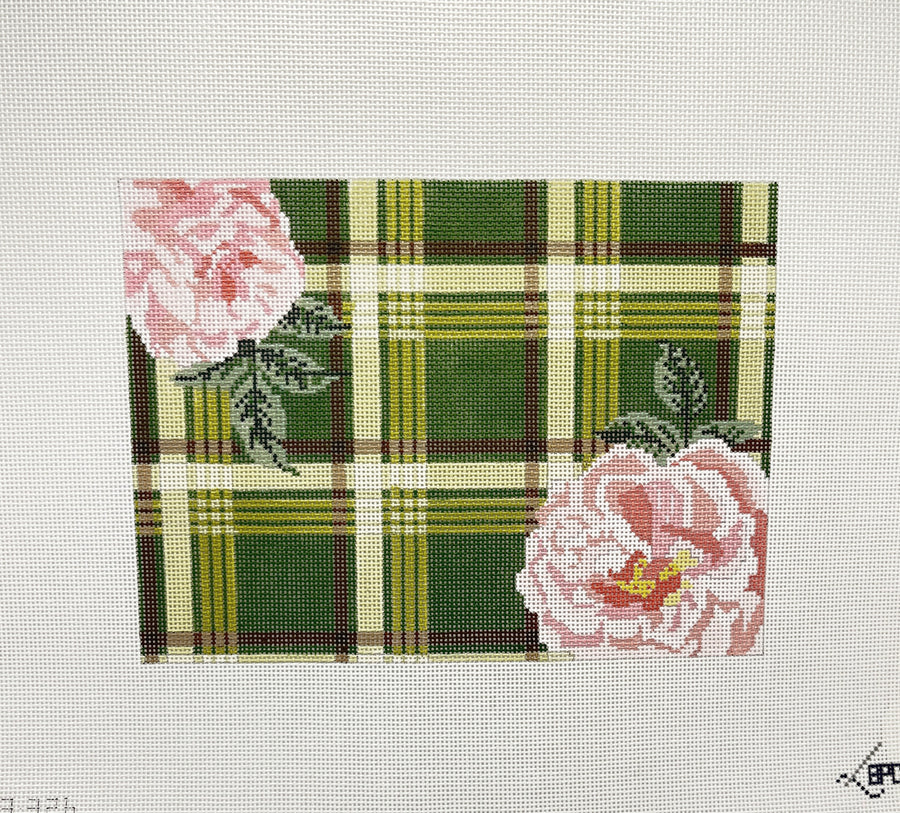 Green Plaid with Flower Needlepoint Canvas