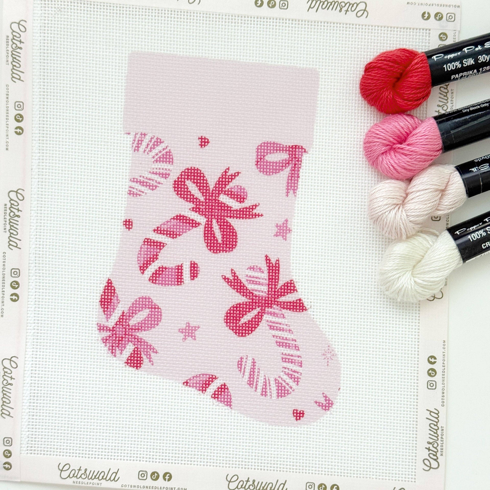 Candy Cane Bows Mini Christmas Needlepoint Canvas