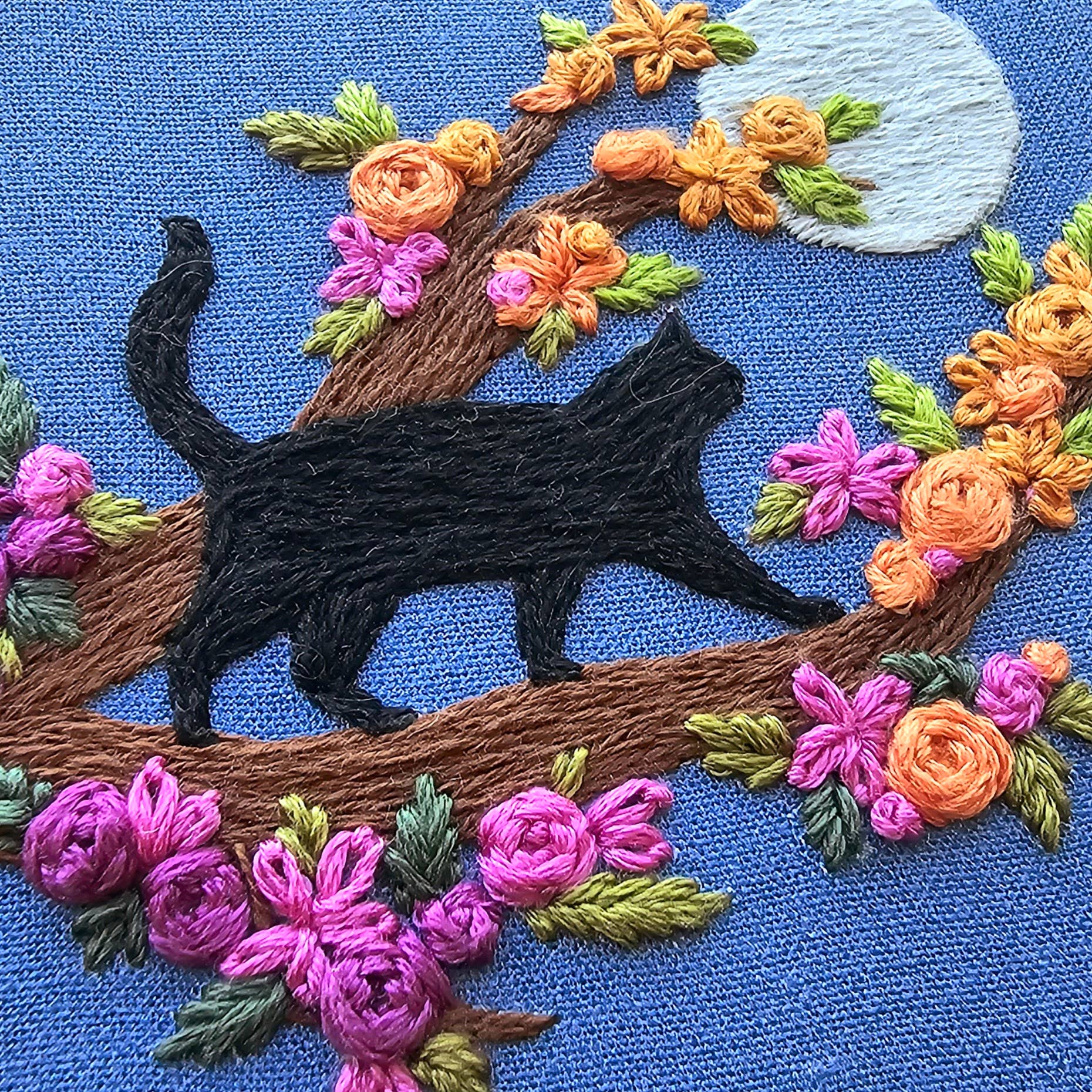 Mini Black Cat & Full Moon Embroidery Kit by Jessica Long