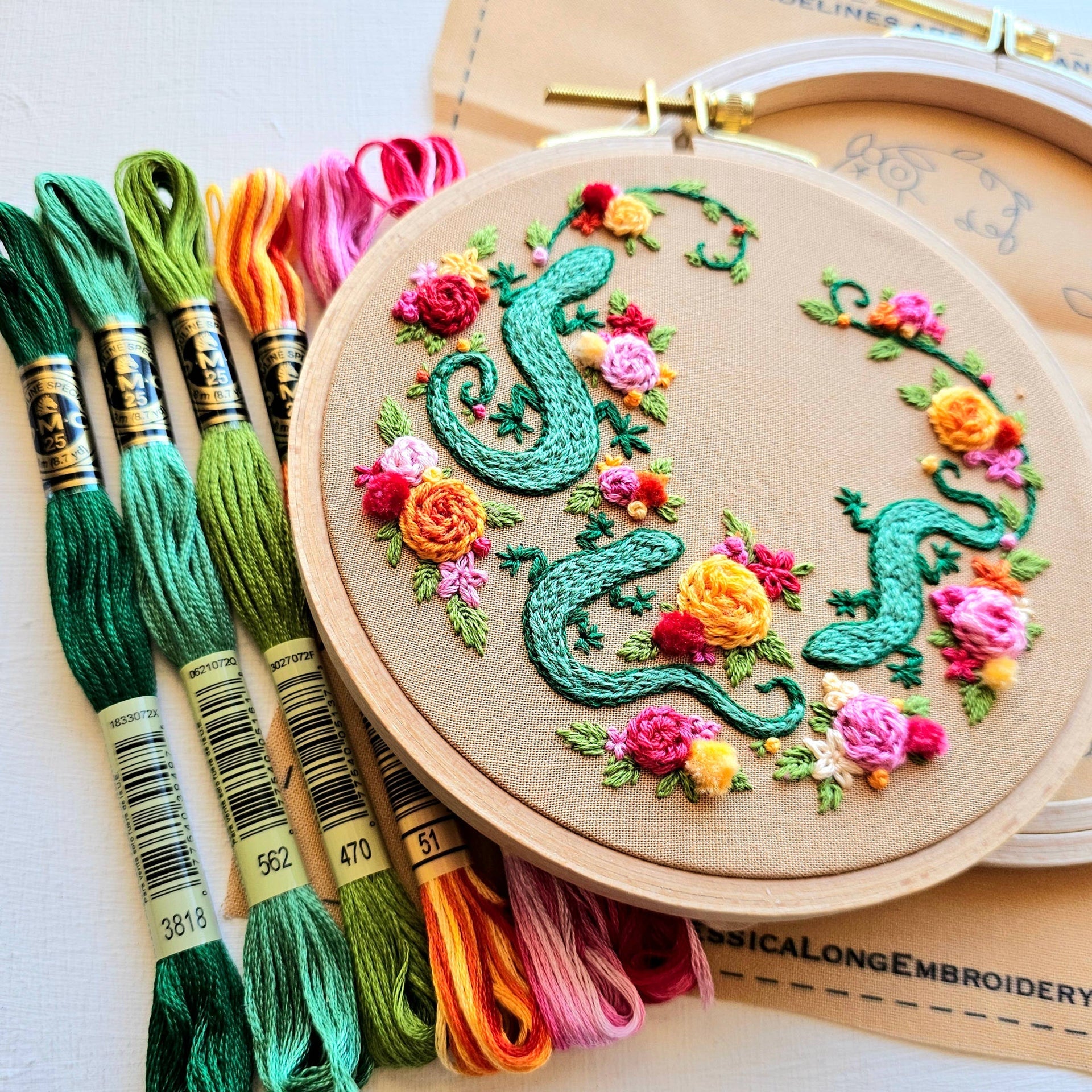 Backyard Geckos Embroidery Kit by Jessica Long