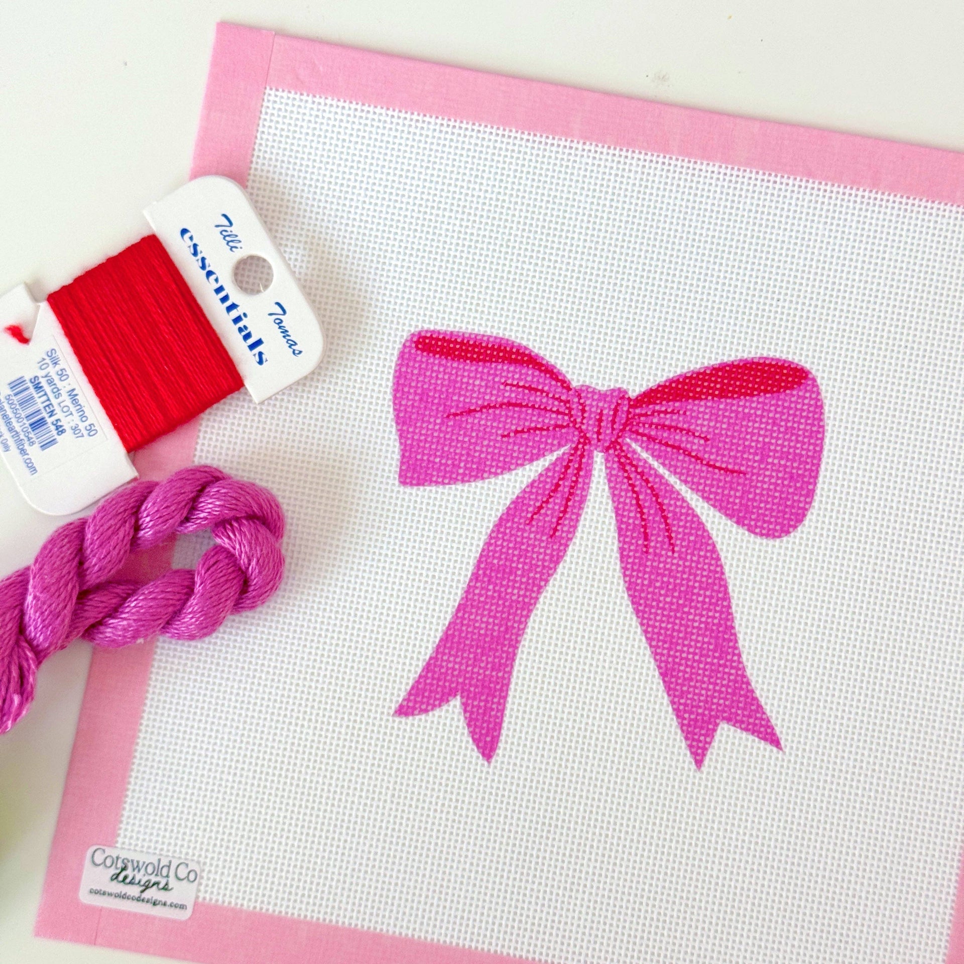 Pink Red Bow Needlepoint Canvas