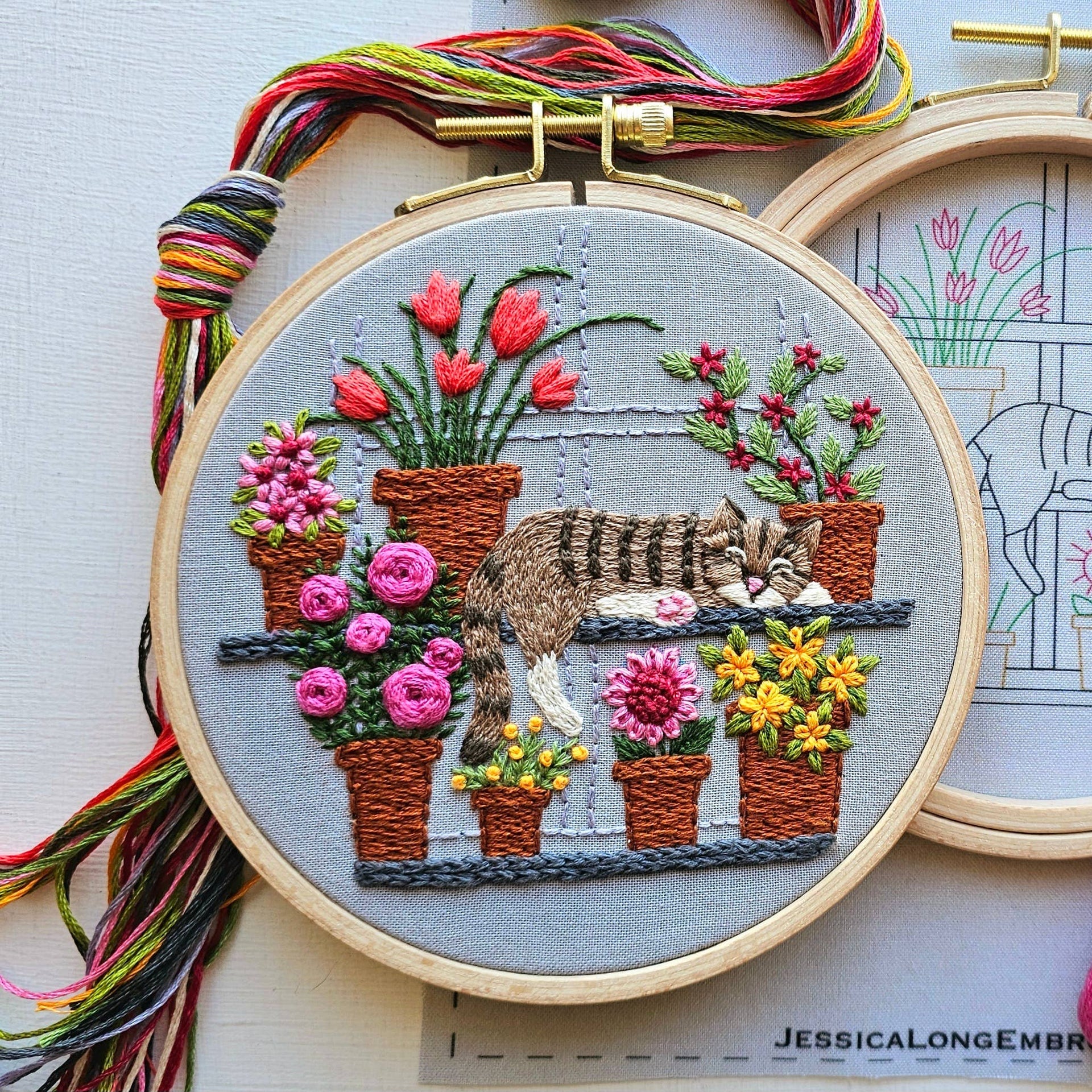 Catnap with Flowers Embroidery Kit by Jessica Long