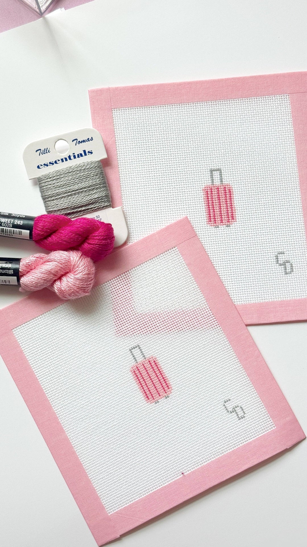 Mini Pink Striped Suitcase Travel Needlepoint Canvas