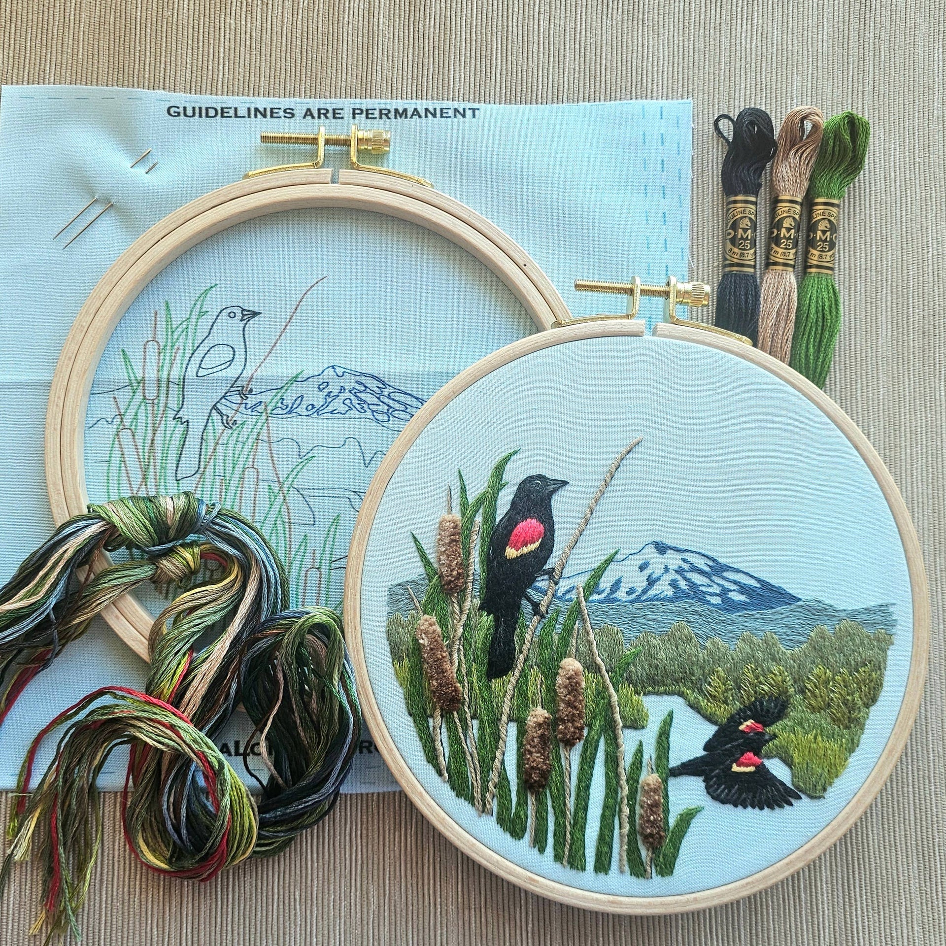 Red-Winged Blackbirds Embroidery Kit by Jessica Long