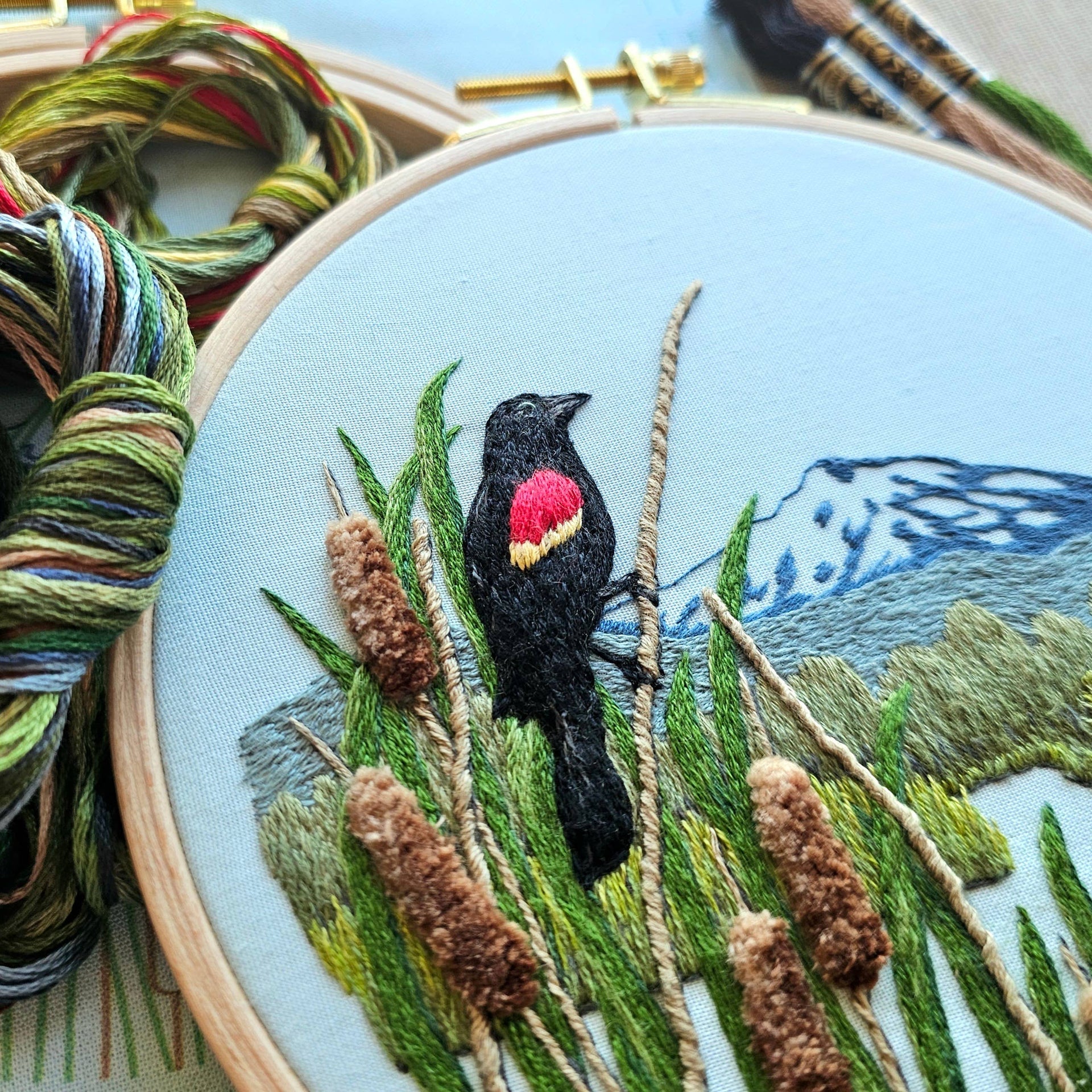 Red-Winged Blackbirds Embroidery Kit by Jessica Long