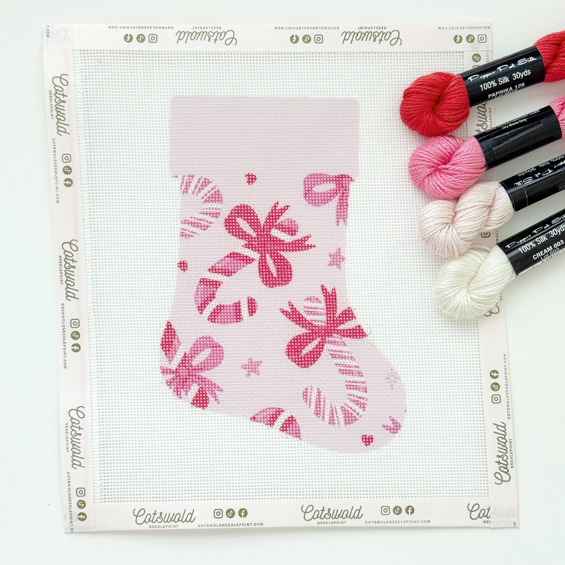 Candy Cane Bows Mini Christmas Needlepoint Canvas