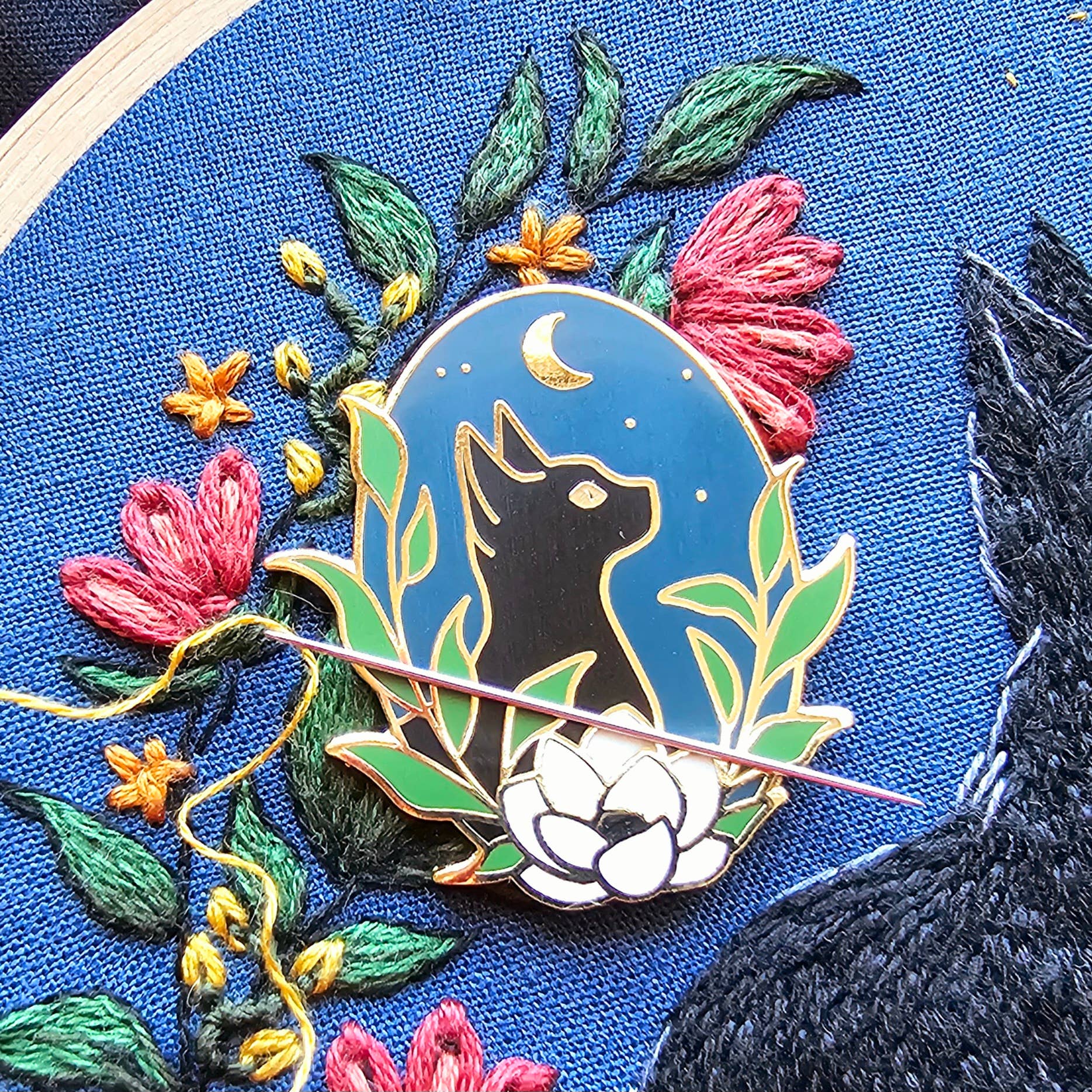 Black Cat Enamel Needle Minder by Jessica Long